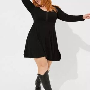 Torrid Black Waffle Knit Dress – Scoop Neck Long Sleeve Hook & Eye Size 2